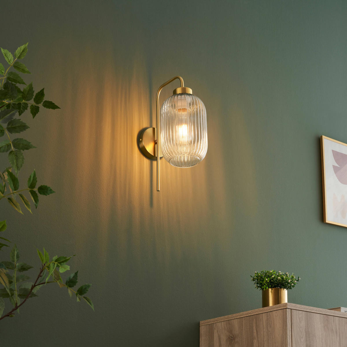 WANDLEUCHTE Canelia, Transparent und goldfarben, 34.5cm - Transparent, Glas (15/34.5/24cm) - KOSILUM