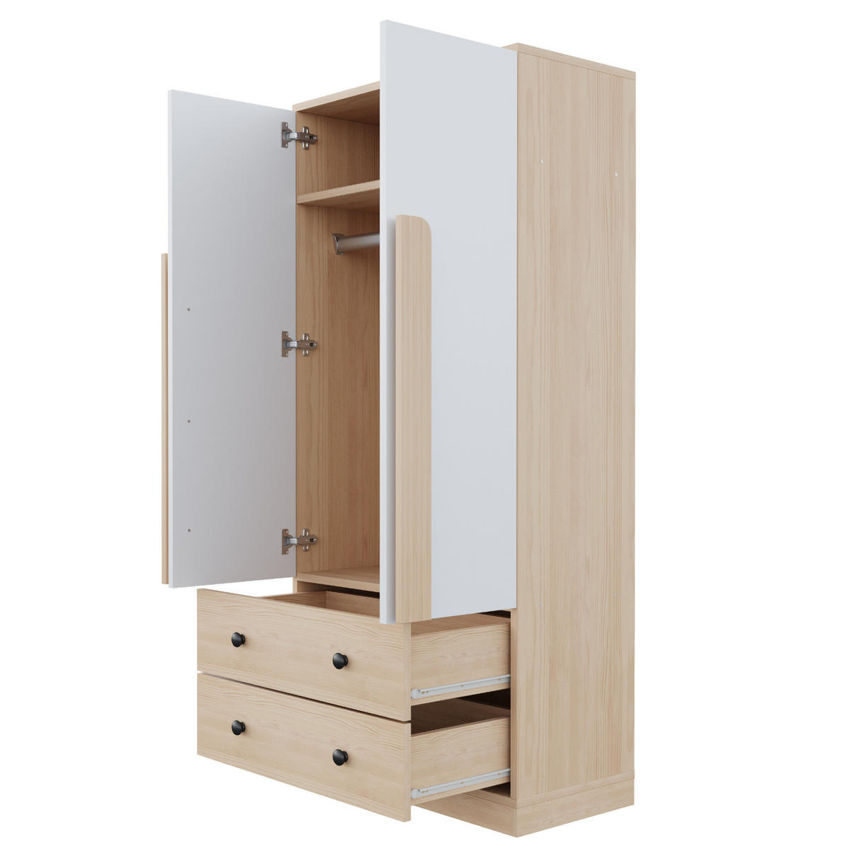 KLEIDERSCHRANK 70/40/170 cm in Natur/Weiß mit 2 Türen und 2 Schubladen - Naturfarben, Holz (70/170/40cm) - BEAOK