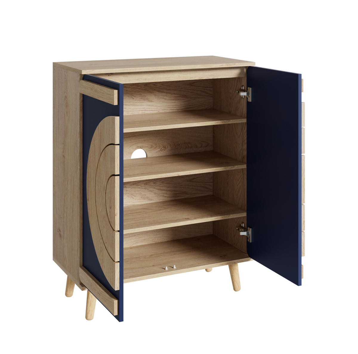 SCHUHSCHRANK 76/37/98,5 cm blau/natur aus Spanplatte mit Massivholzbeinen - Naturfarben, Holzwerkstoff (76/98.5/37cm) - OKWISH