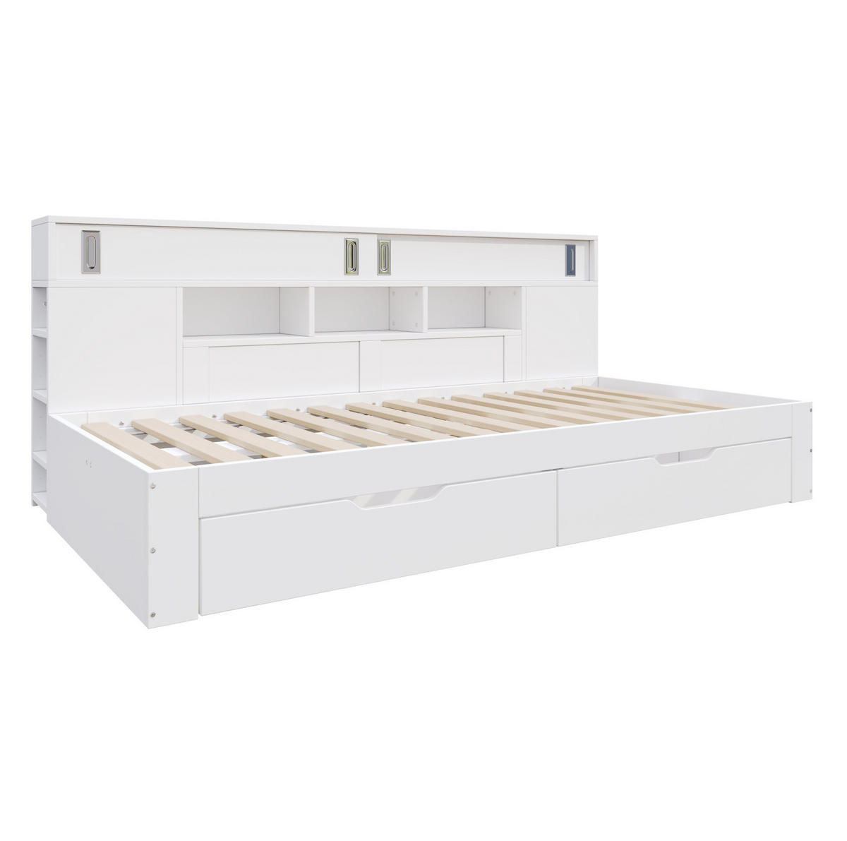 DETSKÁ posteľ z MDF, 90/190 cm biela, s úložnými zásuvkami a skrinkou - biela, kompozitné drevo (90/190cm) - BEAOK