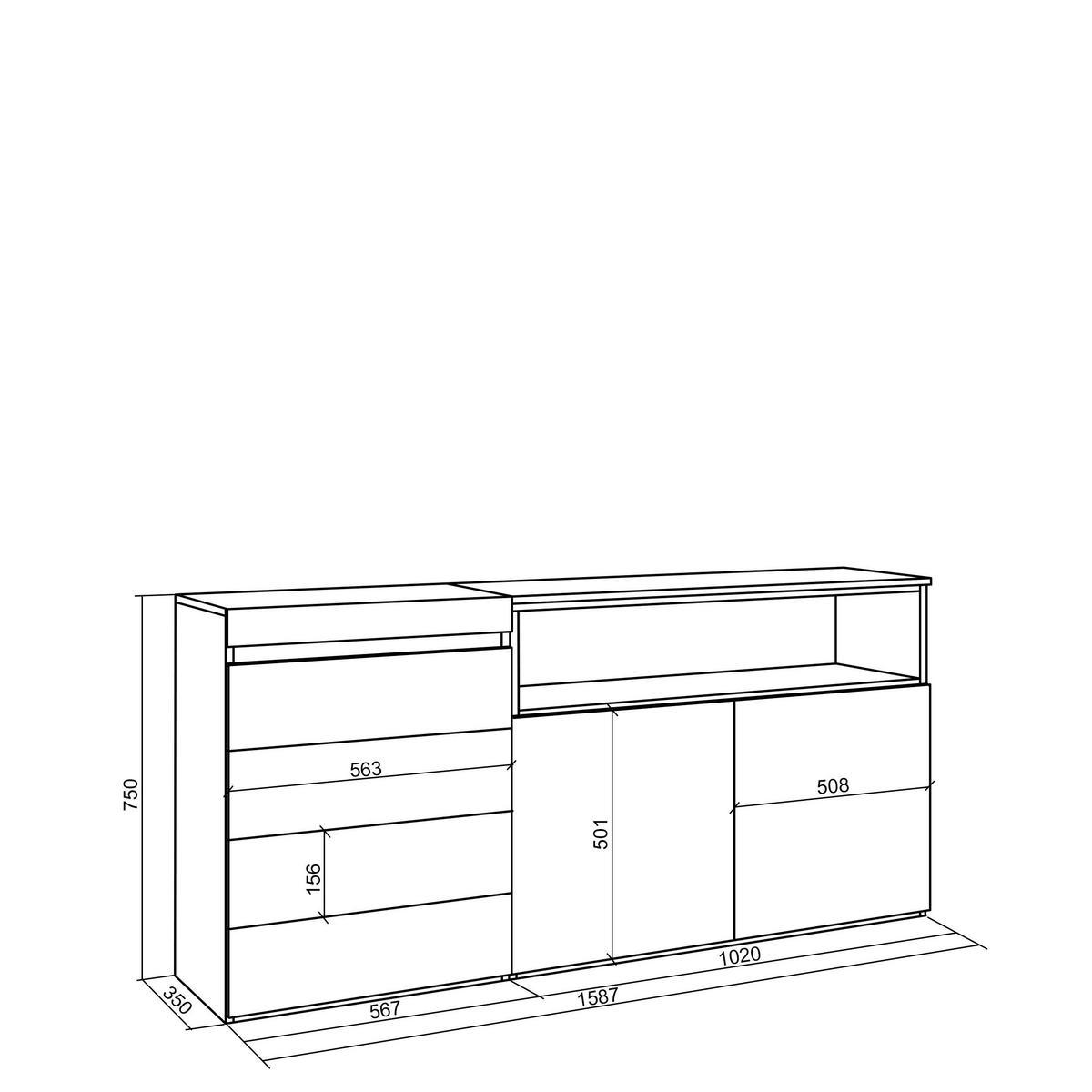 KOMMODE mit Schubladen, Sideboard Schrank, zementgrau, 158/35/75cm - Grau, Holzwerkstoff (158/75/35cm) - Skraut Home