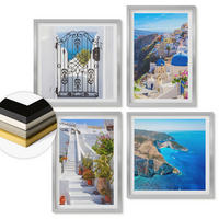 WANDBILDER 4er Set - 50x50 cm & 40x60 cm Silberner Rahmen - Griechische Architektur auf Santorin, Oia - Silberfarben, Kunststoff (50/50cm) - ArtPrintCave