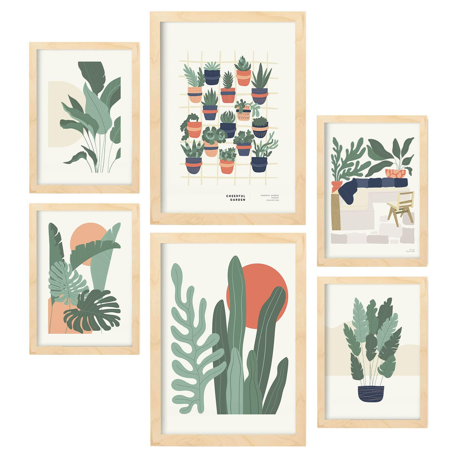 POSTER Set Mit 6 Minimalistischen In Pastellfarben Wüstenpflanzen Drucke Von Landschaften Und Natur Für A3 & A4 Rahmen Aus Hellem Holz - Beige, Papier (29/3cm) - Nacnic