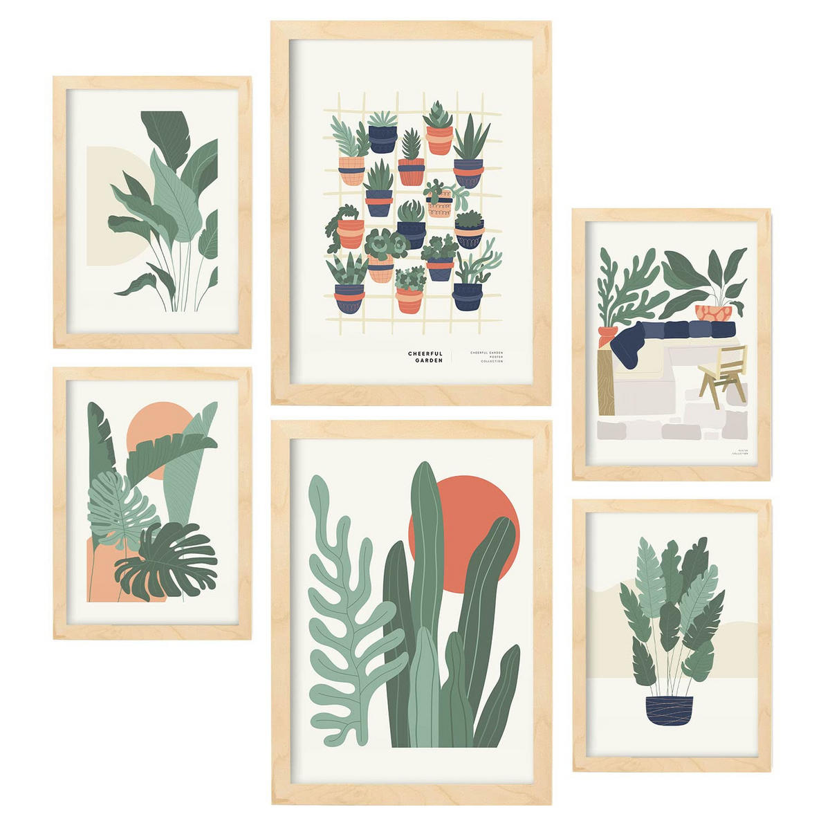 POSTER Set Mit 6 Minimalistischen In Pastellfarben Wüstenpflanzen Drucke Von Landschaften Und Natur Für A3 & A4 Rahmen Aus Hellem Holz - Beige, Papier (29/3cm) - Nacnic