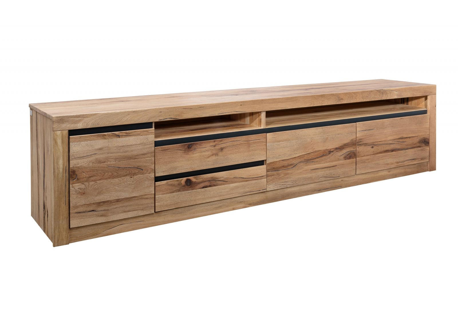 TV-BOARD Wild-/Zerreiche 260x50x60 natur geölt MONTREUX #041 - Naturfarben, Holz (260/62/50cm) - Massivmoebel24