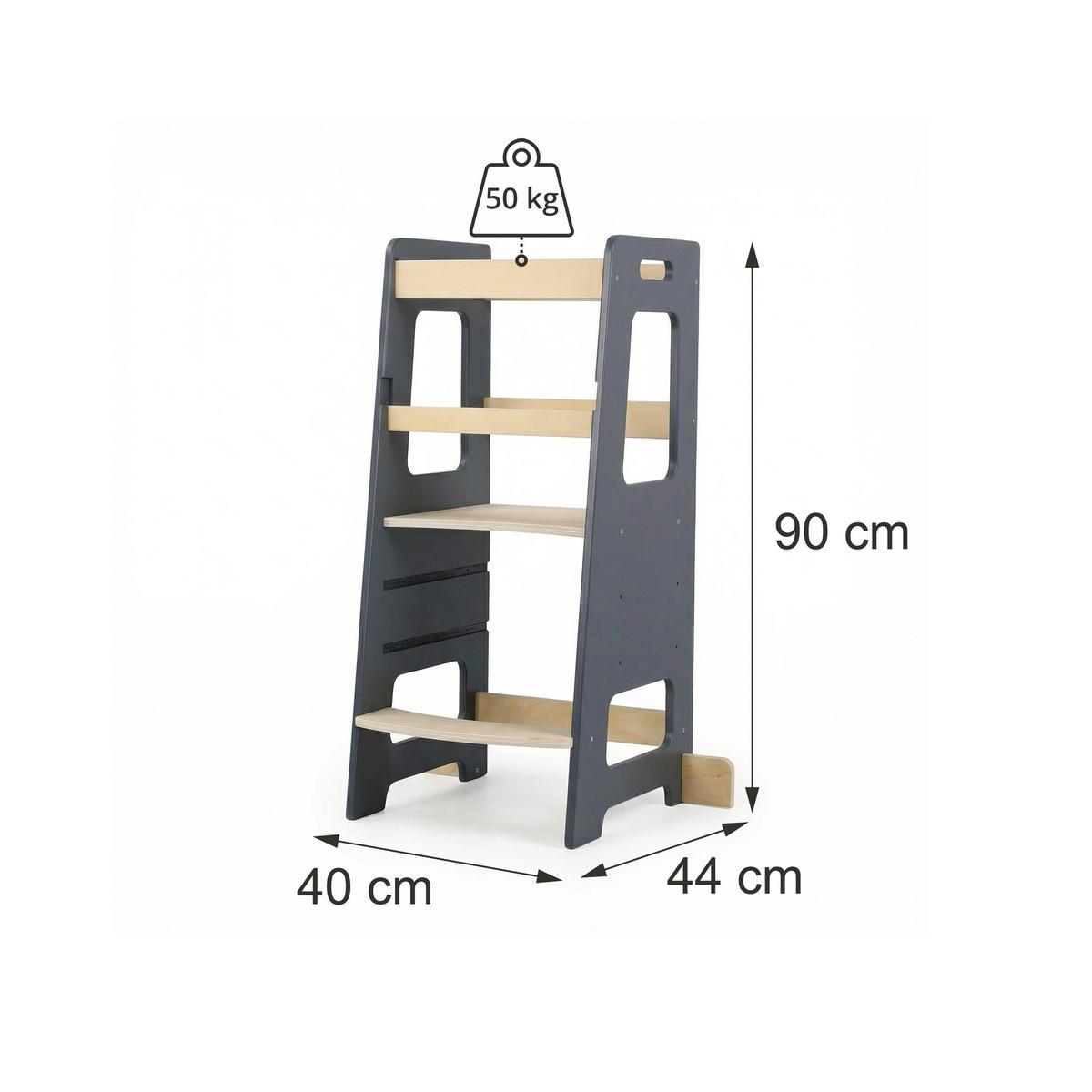 LERNTURM Anthrazit Natur höhenverstellbar - Multicolor, Holz (40/90/44cm) - Relaxdays