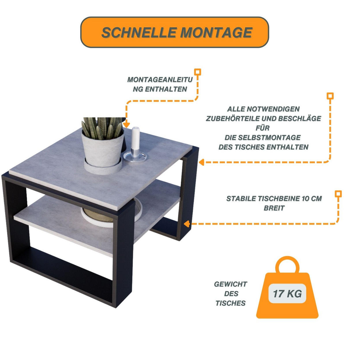 COUCHTISCH Kaja63 63/42/53,8 - Schwarz/Grau, Holzwerkstoff (54/63/42cm) - RAUMHIRSCH FURNITURE