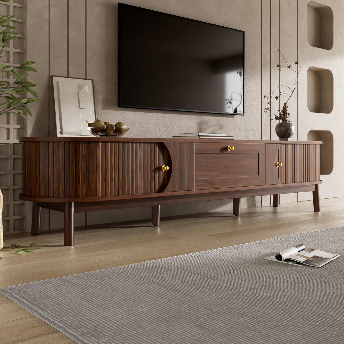 TV-LOWBOARD 170/39,5/38 cm Nussbaum aus MDF mit Schublade - Walnussfarben, Holzwerkstoff (39.5/38/170cm) - OKWISH