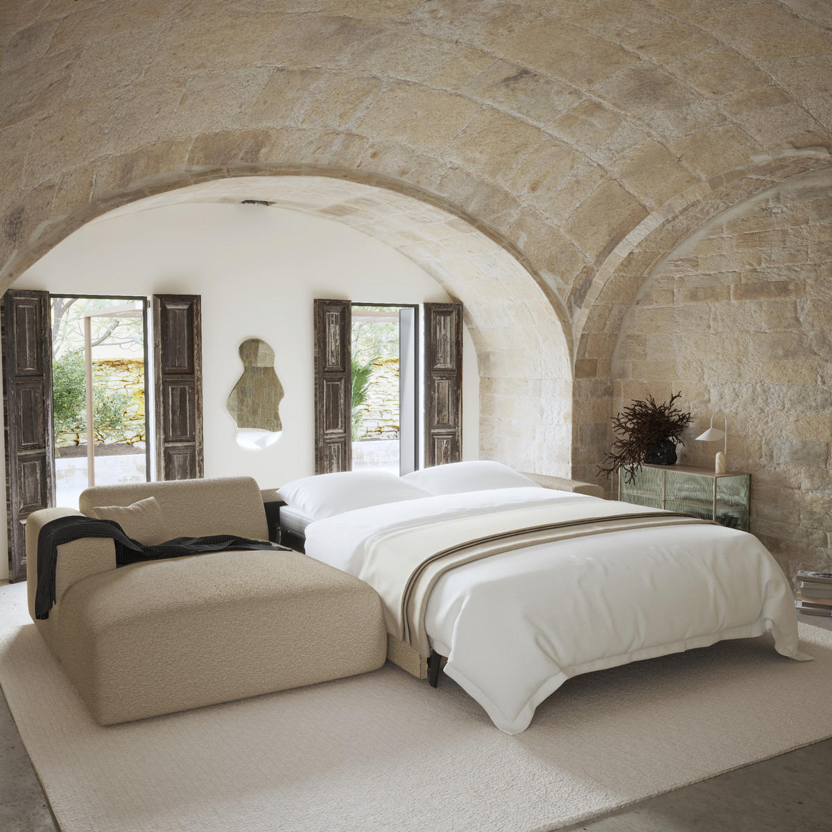 ECKSOFA LINKS SCHLAFSOFA Steinbock Taupe 280cm - Taupe, Textil (165/280cm) - Sia Home