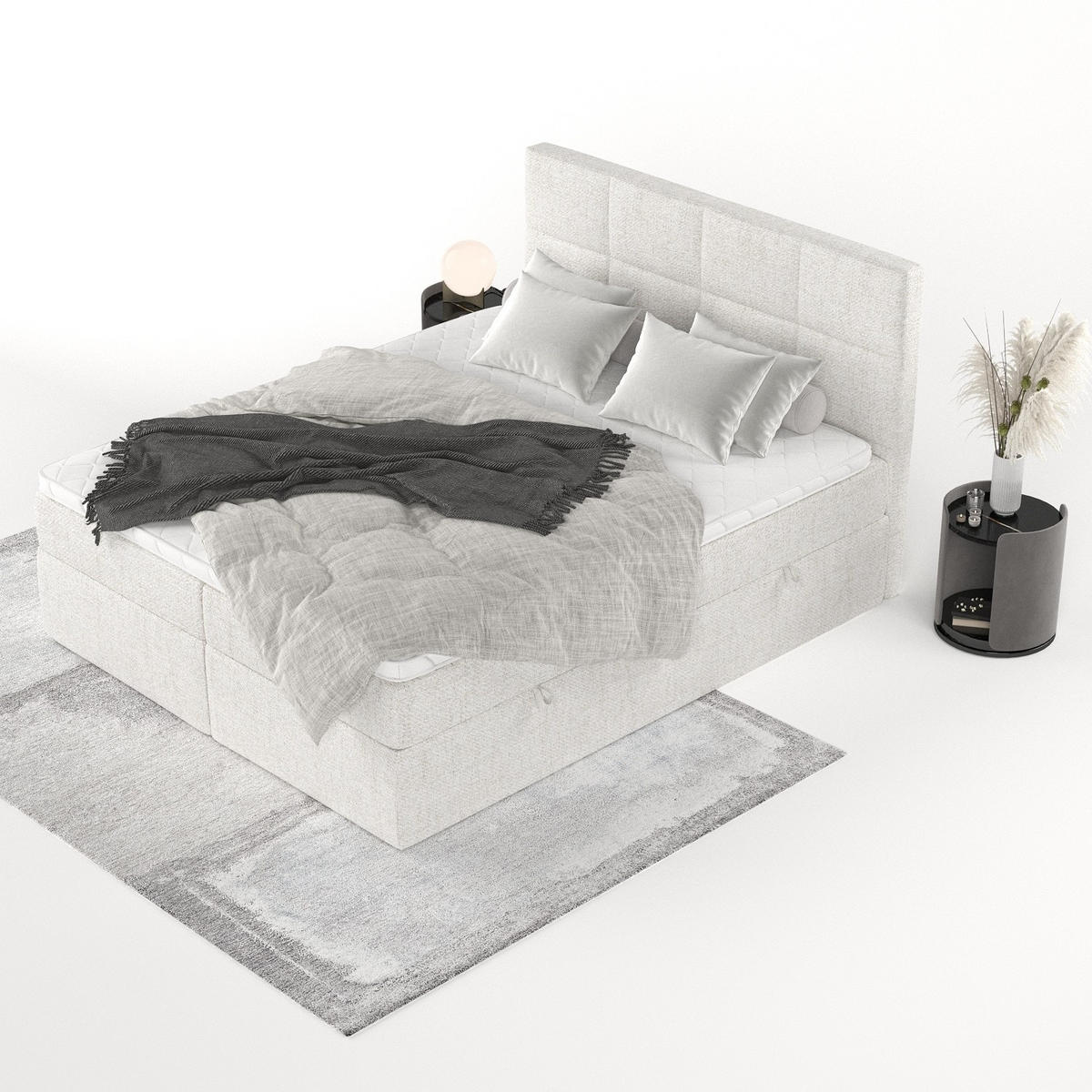 BOXBETT Oris 160/200 cm Creme im Neve Stoff - Creme/Schwarz, Holz/Holzwerkstoff (160/200cm) - AltaBeds