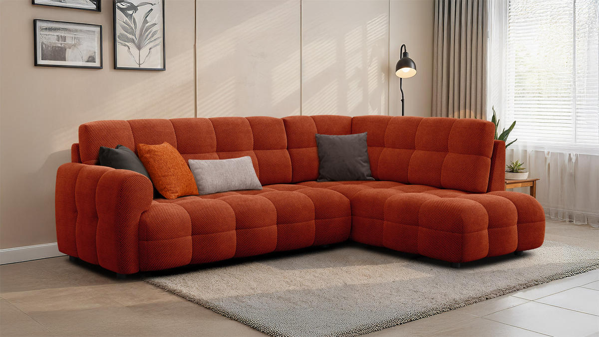 ECKSOFA MELLOW 5-Sitzer, dunkelorange - Dunkelorange/Schwarz, Holz/Textil (283/191cm) - Courtois Laville