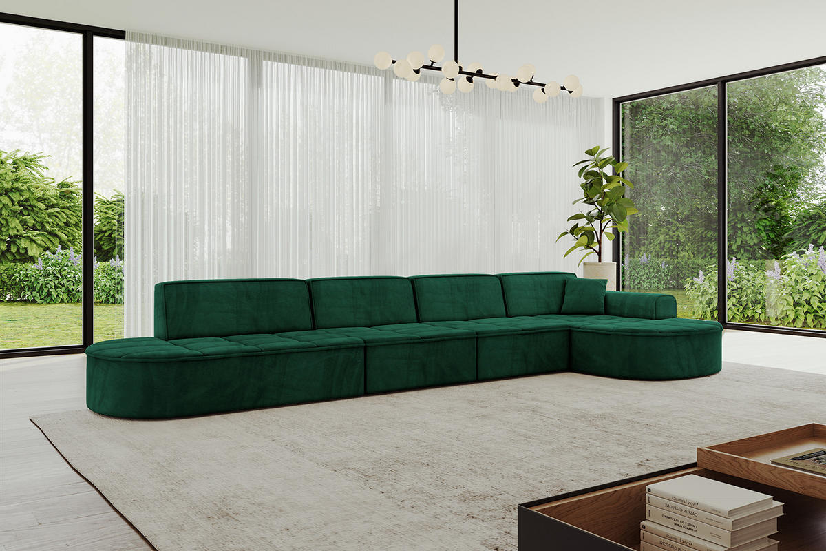 ECKSOFA Ottomane Rechts TARO-L3 - 413x171x79,5 cm Dunkelgrün - Grün, Holzwerkstoff/Textil (413/171cm) - ALTDECOR