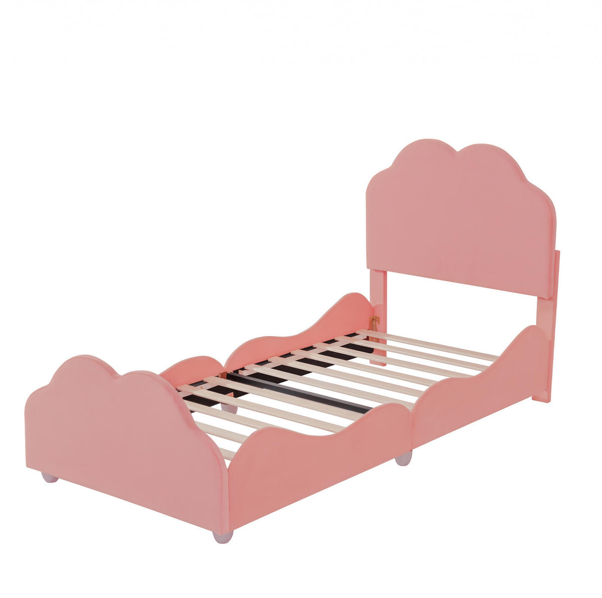 KINDERBETT 90/200 cm mit Schutzgitter und wolkenförmigem Design aus Samt, Rosa - Pink, Textil (90/200cm) - Redom