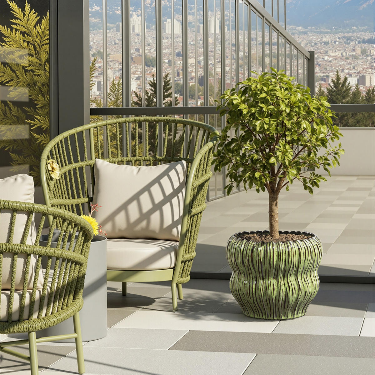 GRÜNER Keramik-Blumentopf, Durchmesser 26 cm, Höhe 24,5 cm - Grün, Keramik (25cm) - Hometopia