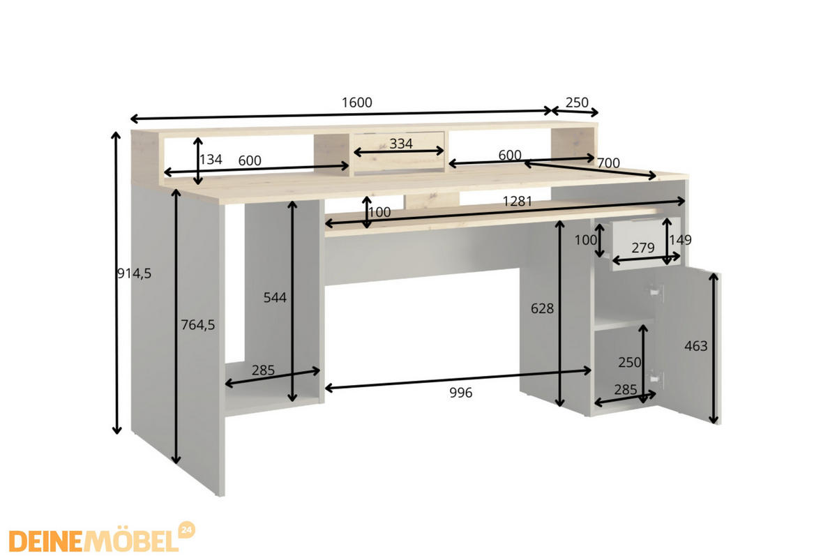 GAMINGTISCH ROX 160 cm breit in Graphit / Eiche Artisan - Graphitfarben/Eiche Artisan, Holzwerkstoff (70/160/92cm) - Deine Möbel 24