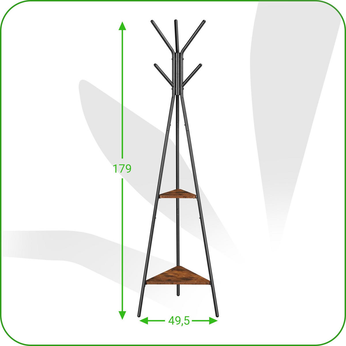 KLEIDERSTÄNDER Holzoptik Metall Dunkelbraun Schwarz mit Ablagen 179 × 49,5 cm - Dunkelbraun/Schwarz, Holzwerkstoff/Metall (49/179/49cm) - Begryf