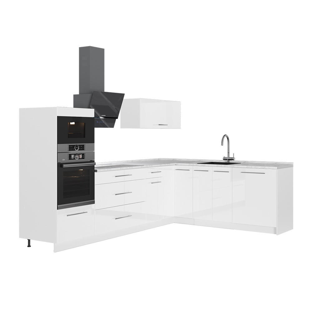 ECKKÜCHE Fame-Line, Weiß Hochglanz/Weiß, 287 x 207 cm, AP Marmor - Weiß Hochglanz/Weiß, Holzwerkstoff (287/153.6/60cm) - Vicco
