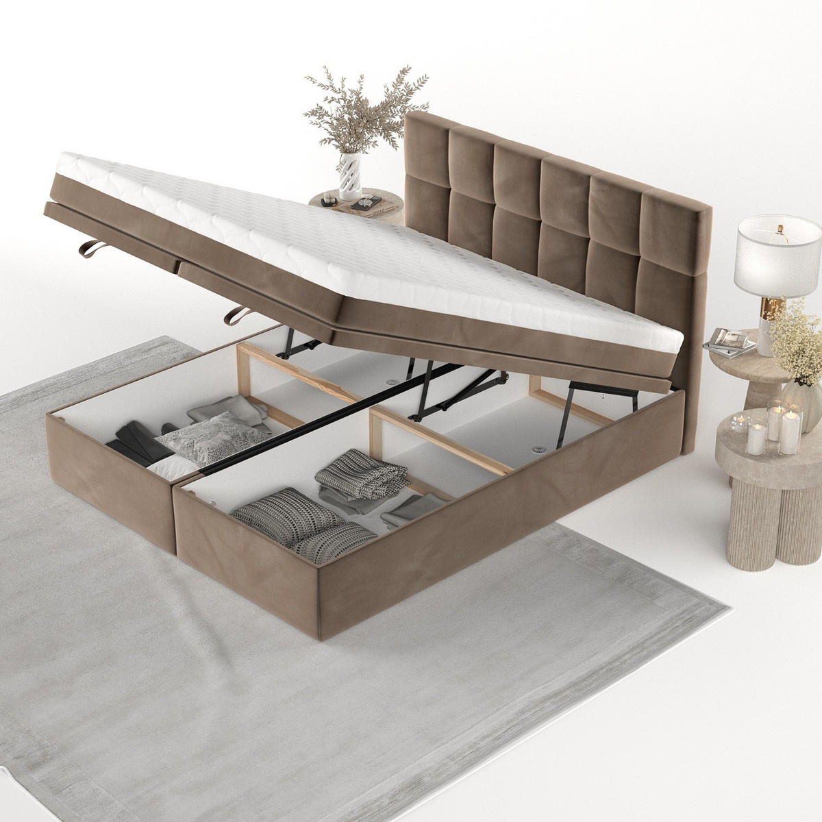 BOXBETT Elano 180/200 cm Braun im Paros Stoff - Schwarz/Braun, Holz/Holzwerkstoff (180/200cm) - AltaBeds