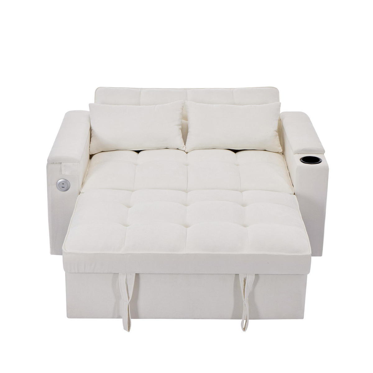 SCHLAFSOFA, Stoff mit USB-Anschluss & verstecktem Tisch, 140,5/74/82 cm, Beige - Beige, Textil (140.5/82/74cm) - Redom