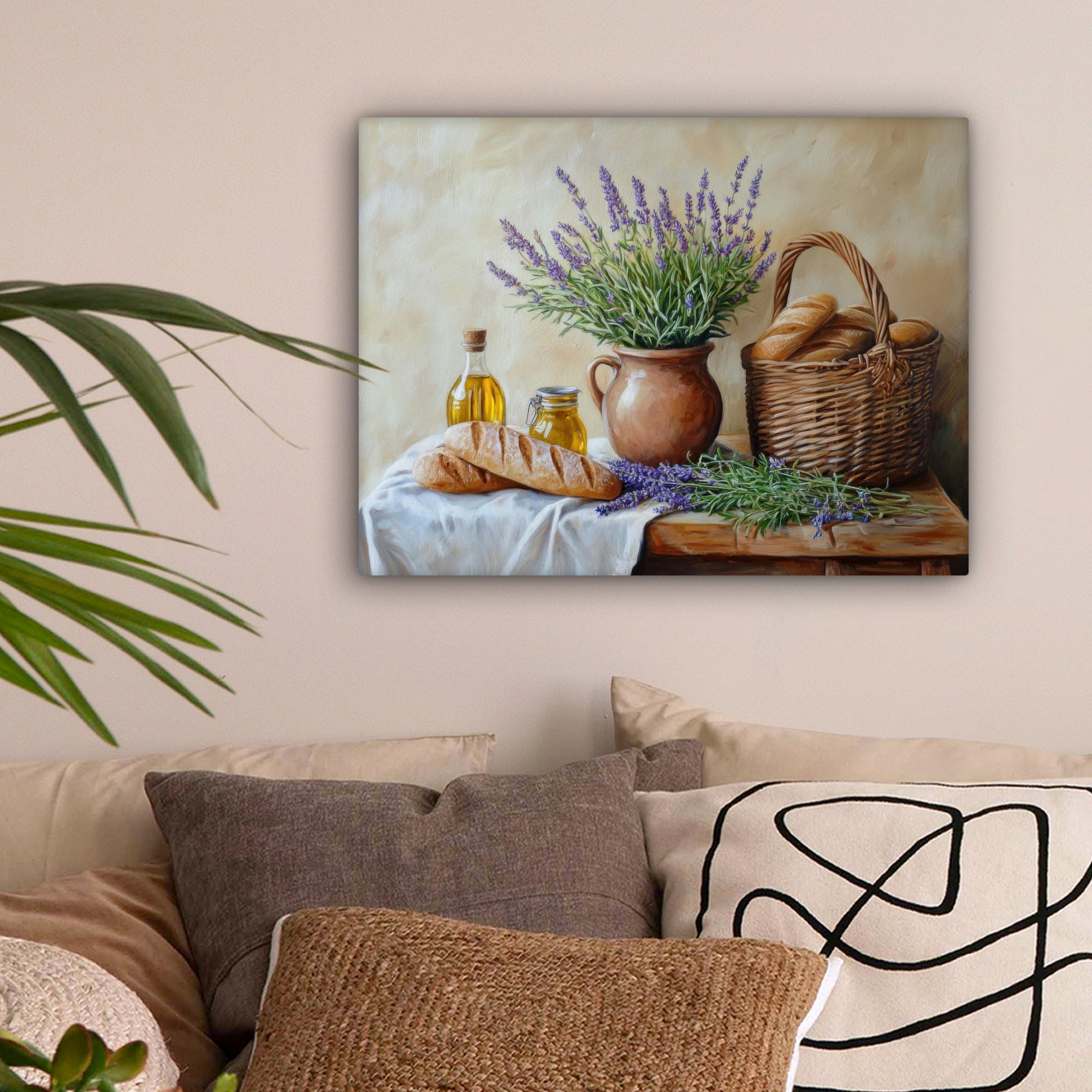 LEINWANDBILD Lavendel - Brot - Stilleben 40x30 cm - Flieder, Textil (40/30cm) - MuchoWow