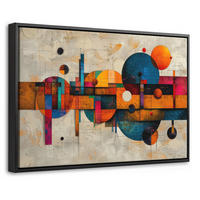 LEINWAND Bilder mit Rahmen - Vintage - Moderne Kunst - Orange - Geometrische Formen - 60x40 - Multicolor, Textil (60/40cm) - MuchoWow