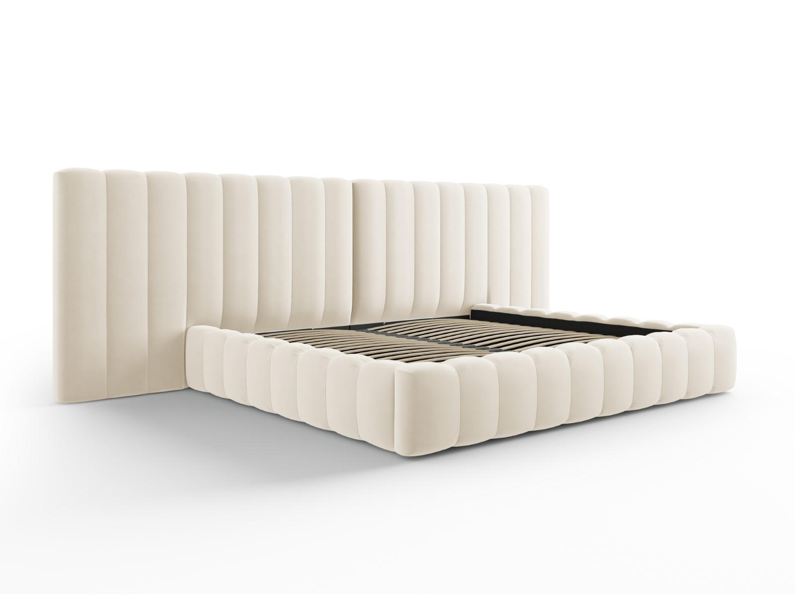 BETT mit Bettkasten und Doppelkopfteil Kelp aus Samt leichtes beige 200x200cm - Beige, Textil (200/200cm) - Micadoni