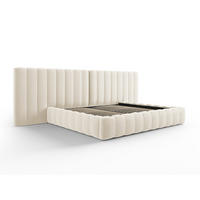 BETT mit Bettkasten und Doppelkopfteil Kelp aus Samt leichtes beige 200x200cm - Beige, Textil (200/200cm) - Micadoni