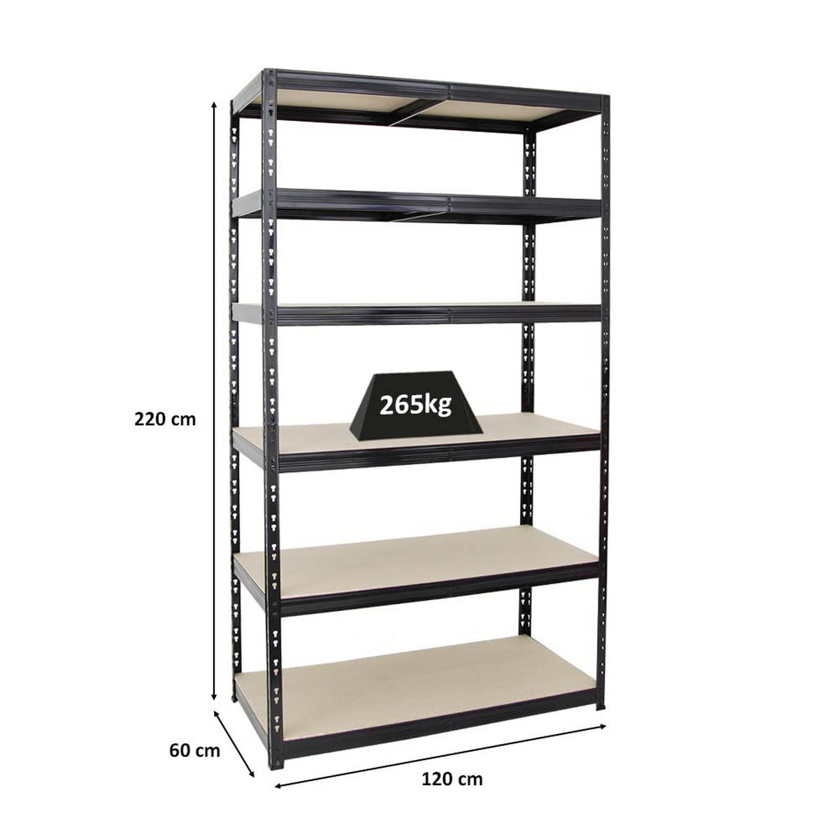 SCHWERLASTREGAL Giant Tiger XL 220x120x60 cm Fachlast 265 kg 6-Ebenen Schwarz - Schwarz, Metall (120/220/60cm) - PROREGAL