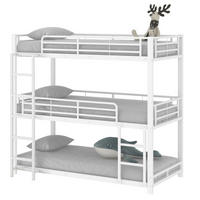 ETAGENBETT 90/200 cm aus Metall in Weiß, Dreifachbett mit Leiter - Weiß, Metall (90/200cm) - OKMYHOME