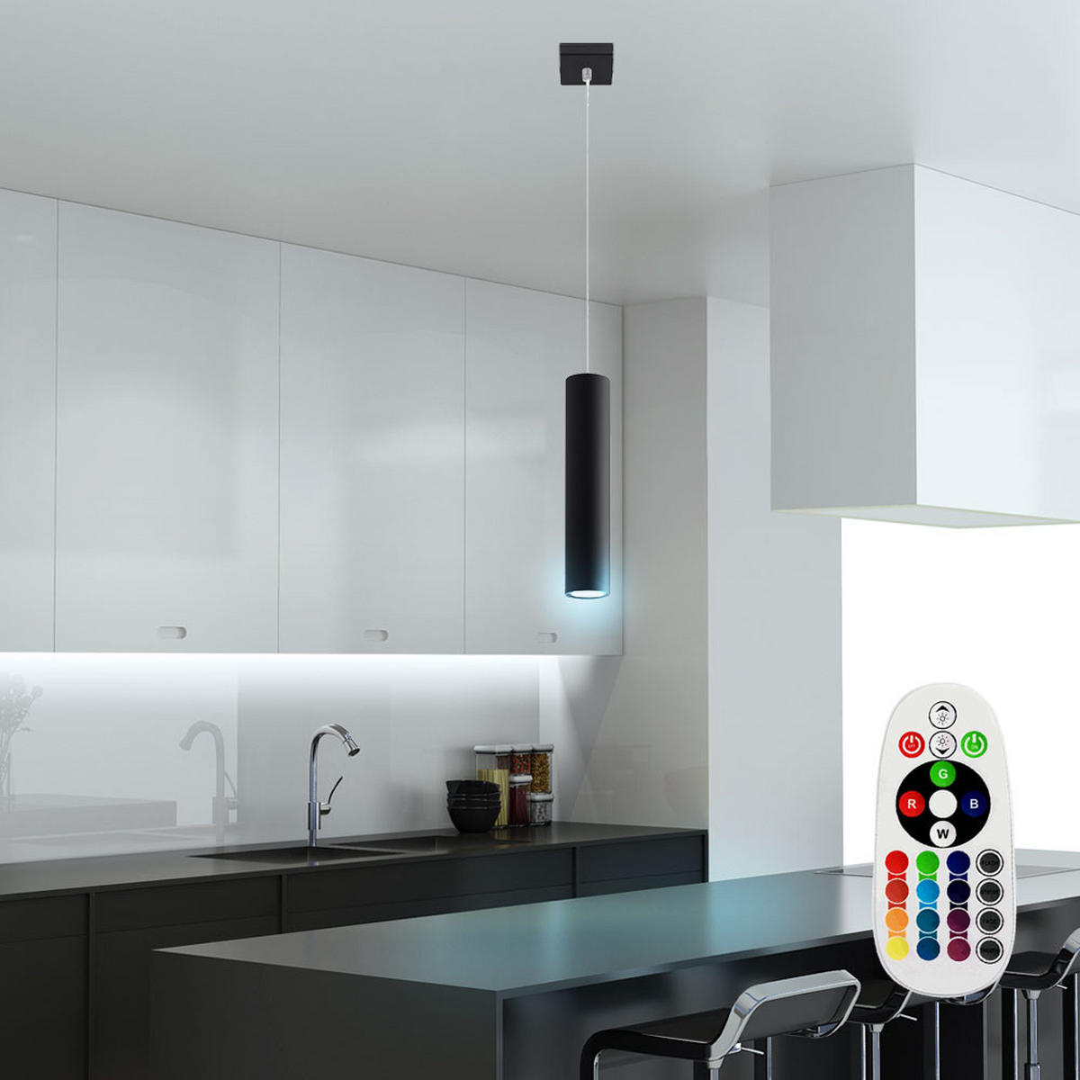 LED HÄNGELEUCHTE Stahl Schwarz - Schwarz, Metall (8/8/100cm)