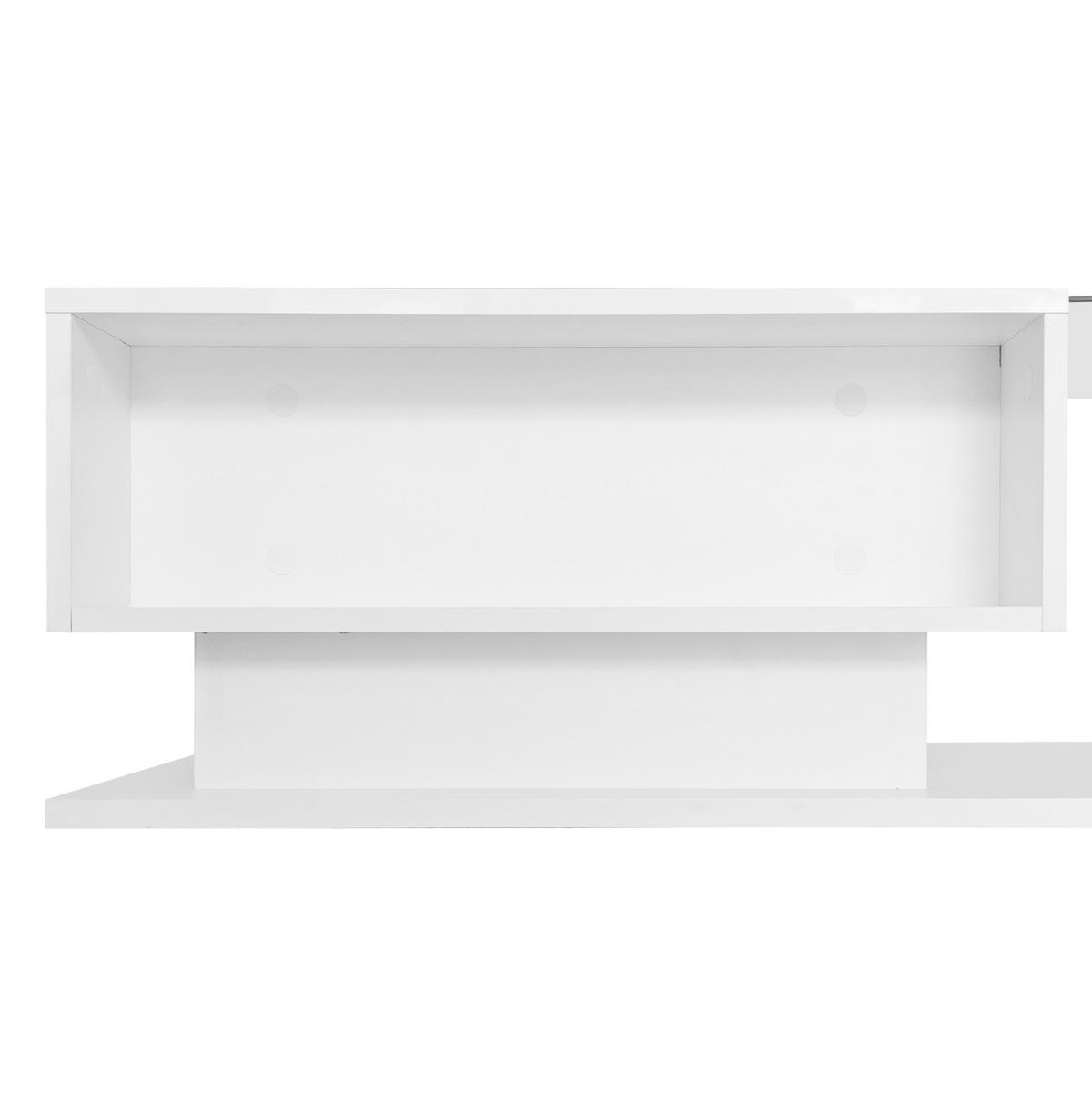 KONFERENČNÍ stolek 100/50/32 cm bílý z dřevotřísky se sklem, zásuvkou a LED osvětlením - bílá, kompozitní dřevo (100/50/32cm) - OKWISH