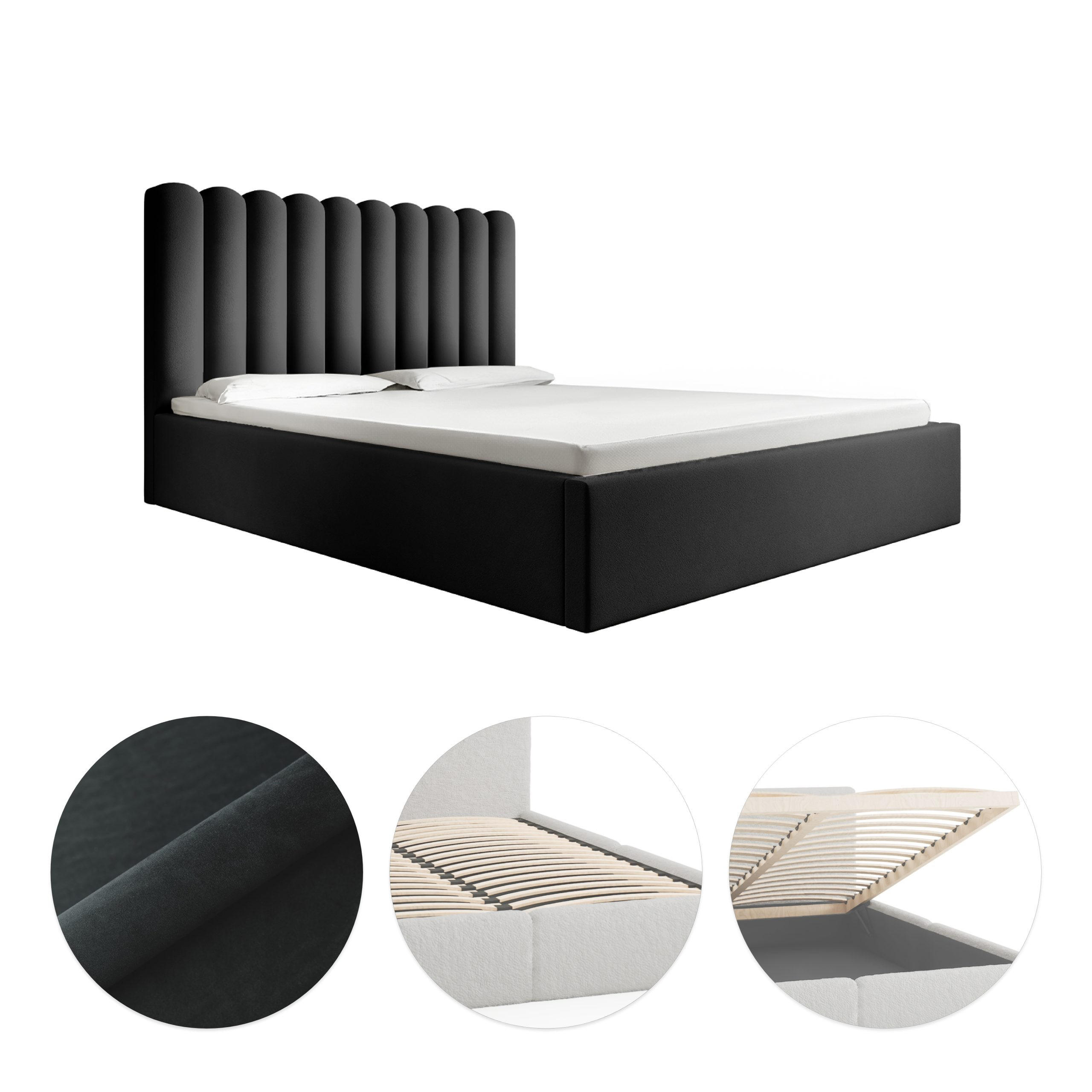 POLSTERBETT mit Kopfstütze Priesa 120x200 cm, Schwarz - Schwarz, Textil (120/200cm) - Fedve