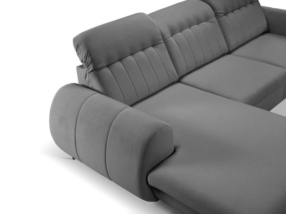 ECKSOFA PURO L-S Grau Plüsch-Stoff mit Schlaffunktion - Grau, Holz (275/166cm) - MASSENO
