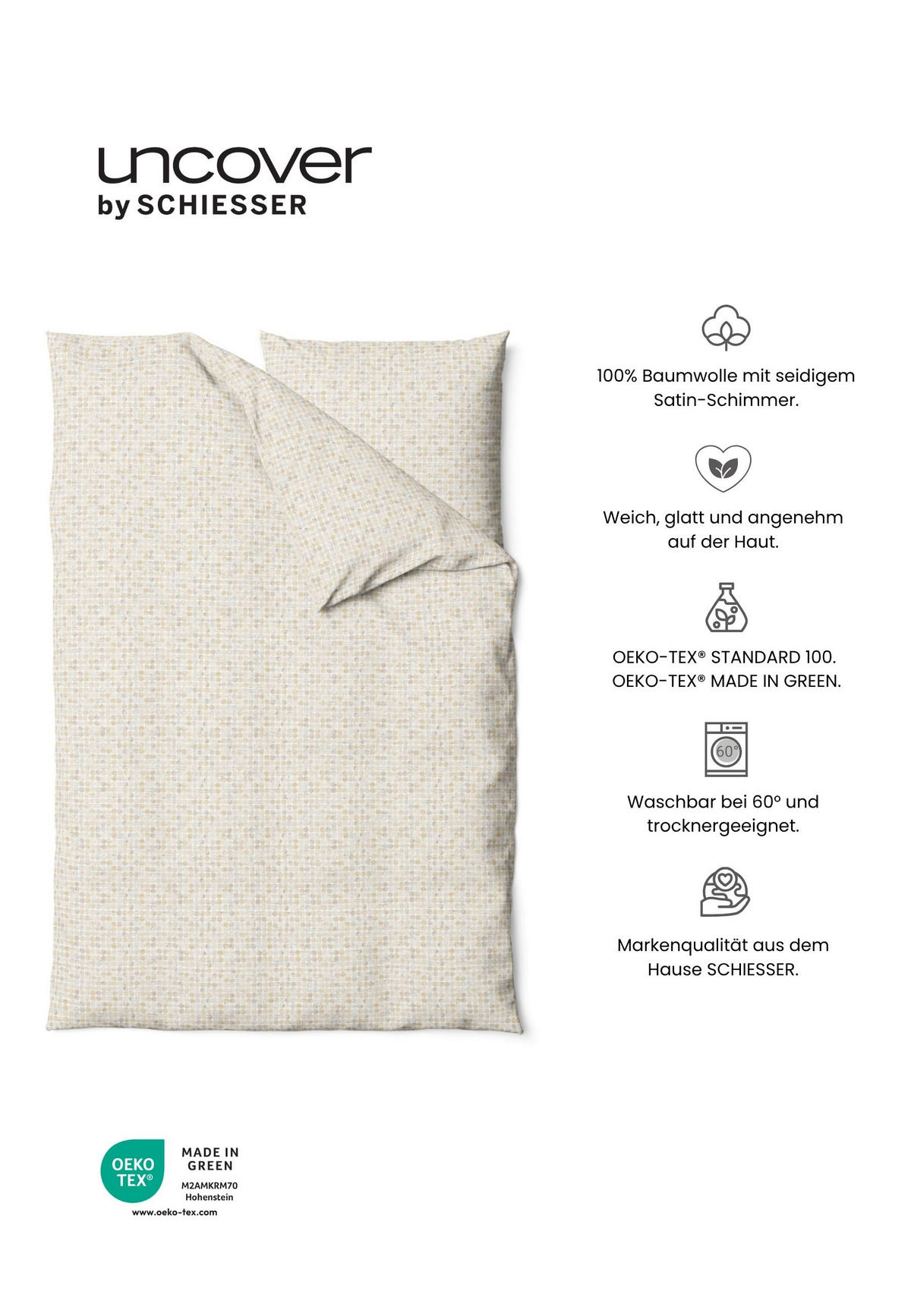 BETTWÄSCHESET Punto - Baumwollsatin - 2-teilig - 135x200cm - Beige - Beige, Textil (135/200cm) - Uncover by Schiesser
