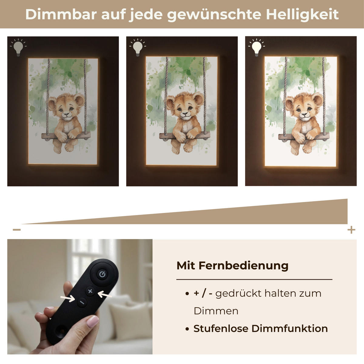 DOBÍJECÍ NOČNÍ LAMPIČKA Lev - Zvíře - Děti - Džungle 70x100 cm - bílá, kompozitní dřevo (8/70/100cm) - OnlyWow