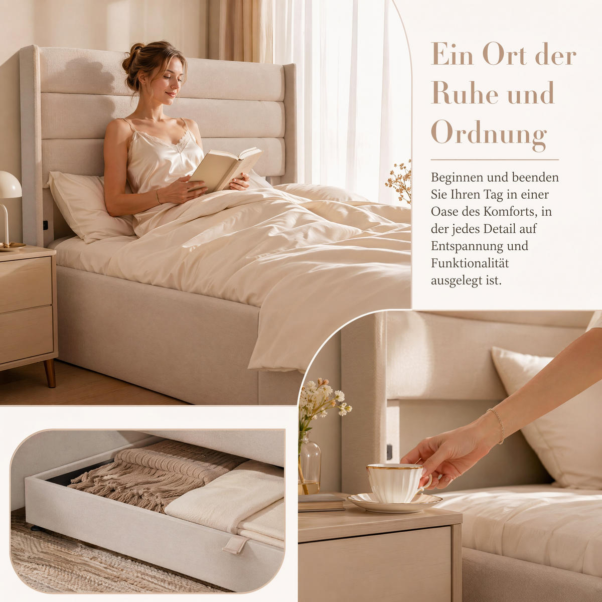 POLSTERBETT BEIGE 160x200cm, Hydraulischer Stauraum, Modernes Design - Beige, Holz/Kunststoff (160/200cm) - SHOPENTRA