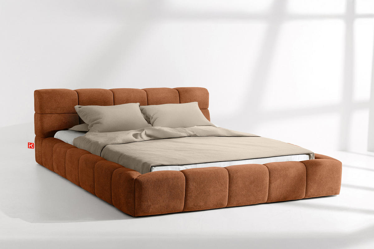 POLSTERBETT AERI 140/160/180/200 mit Rahmen und Bettkasten, orange - Orange, Holz/Holzwerkstoff (200/200cm) - KONSIMO®