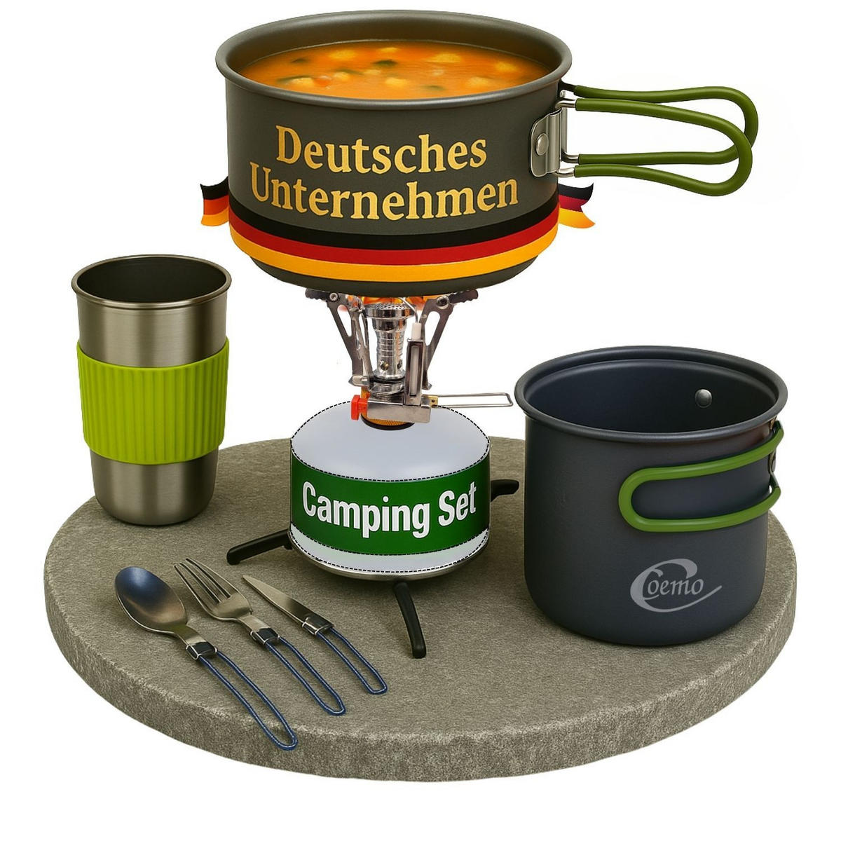 CAMPING-SET 3-tlg. STUHL, DUSCHE, KOCHER - Multicolor, Textil (50/50/50cm) - Coemo