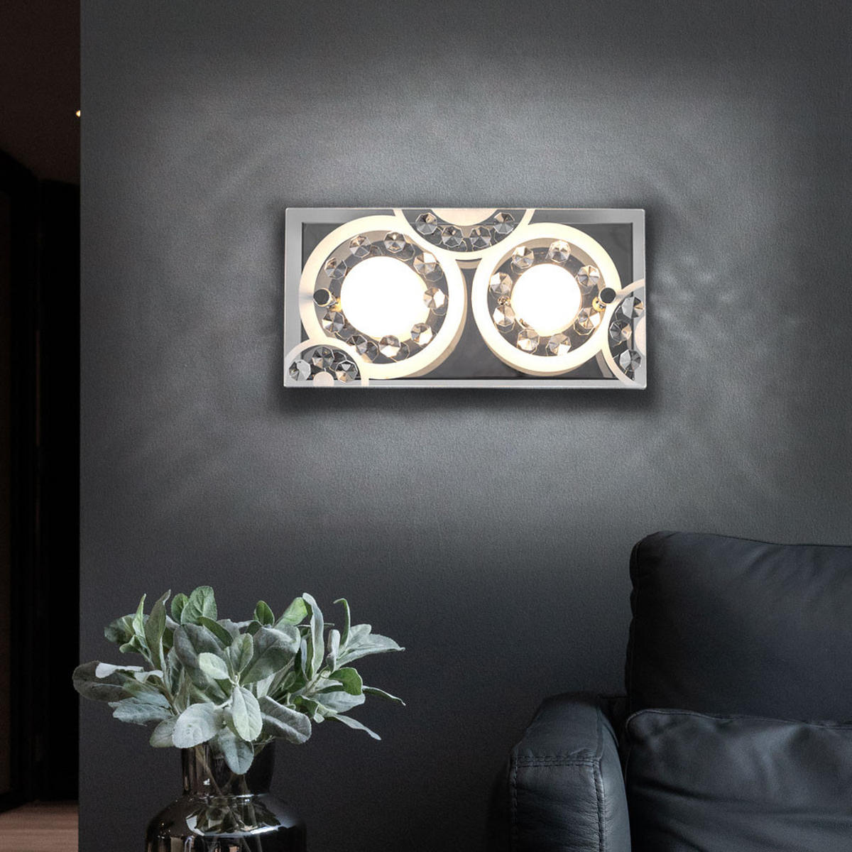 LED WANDLEUCHTE TISOY Chrom Silber Kristalloptik - Silberfarben, Glas (12/9.5/24cm) - Globo Lighting