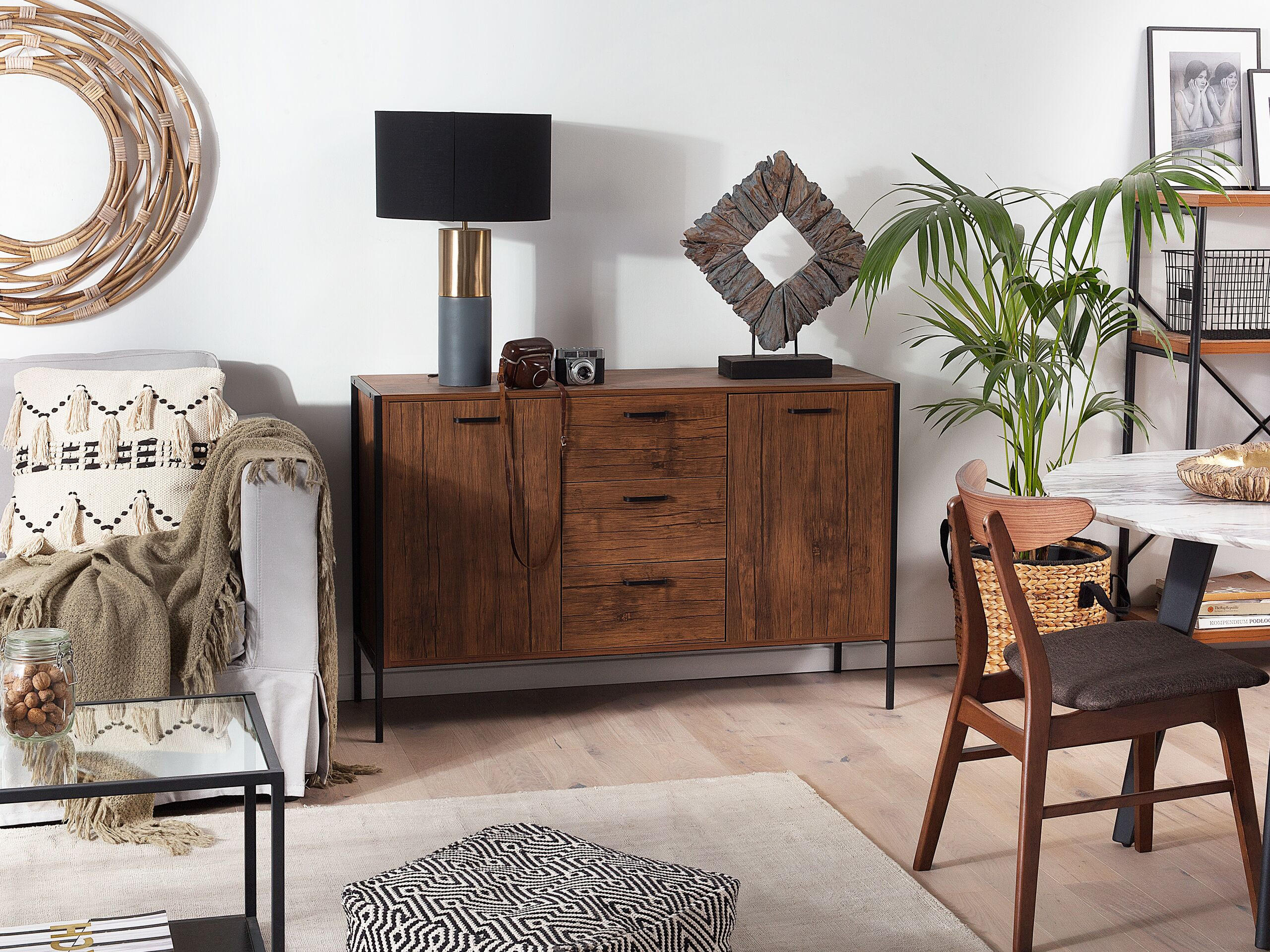 SIDEBOARD Dunkler Holzfarbton Tifton - Dunkelbraun/Schwarz, Holzwerkstoff (123/78/39cm) - Beliani