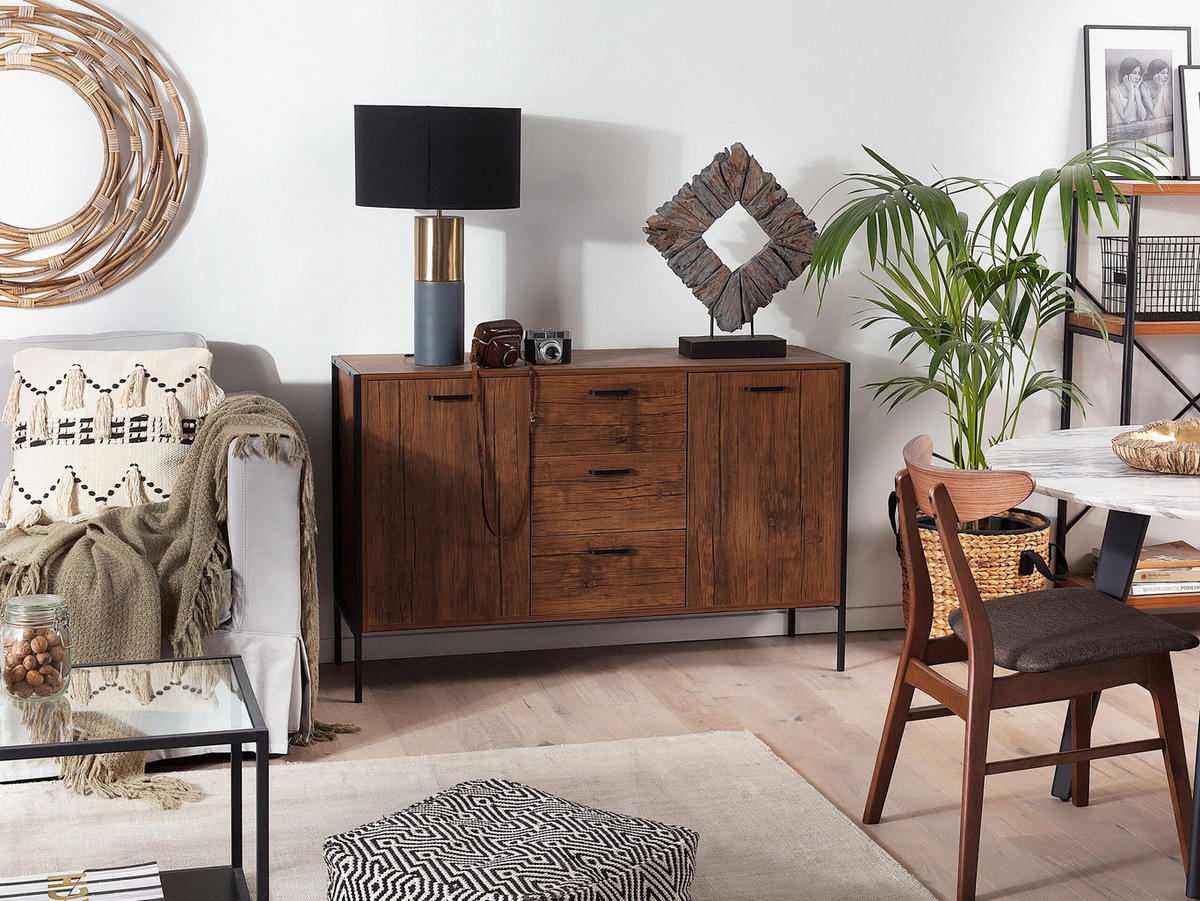 SIDEBOARD Dunkler Holzfarbton Tifton - Dunkelbraun/Schwarz, Holzwerkstoff (123/78/39cm) - Beliani