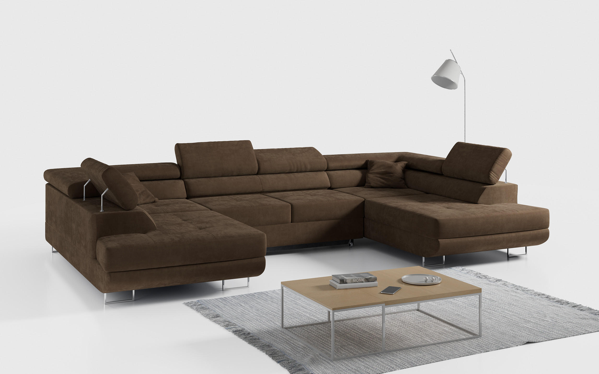WOHNLANDSCHAFT GUSTAW U Braun Velvet - Silberfarben/Braun, Textil/Metall (340/55/205cm) - MKS