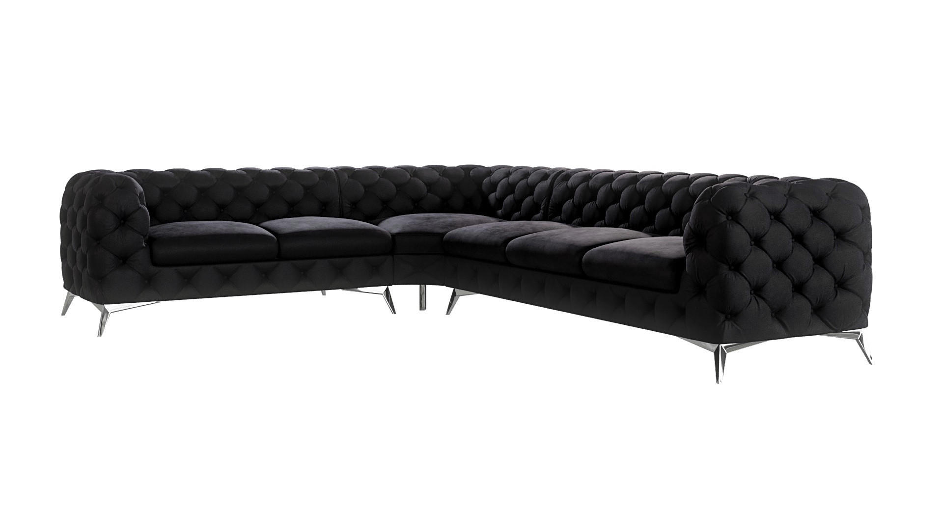 ECKSOFA Chesterfield Laura Schwarz Samt - Silberfarben/Schwarz, Holz/Textil (323/264cm) - S-Style Möbel
