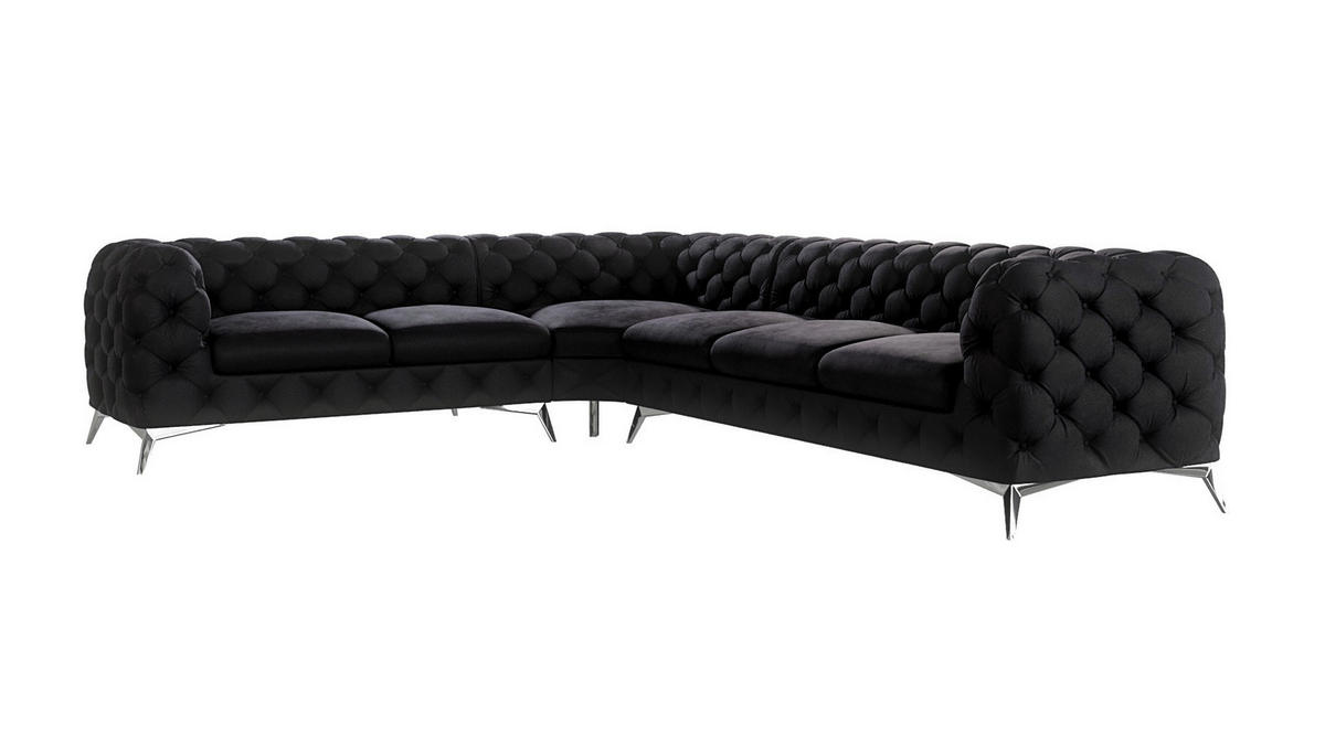 ECKSOFA Chesterfield Laura Schwarz Samt - Silberfarben/Schwarz, Holz/Textil (323/264cm) - S-Style Möbel