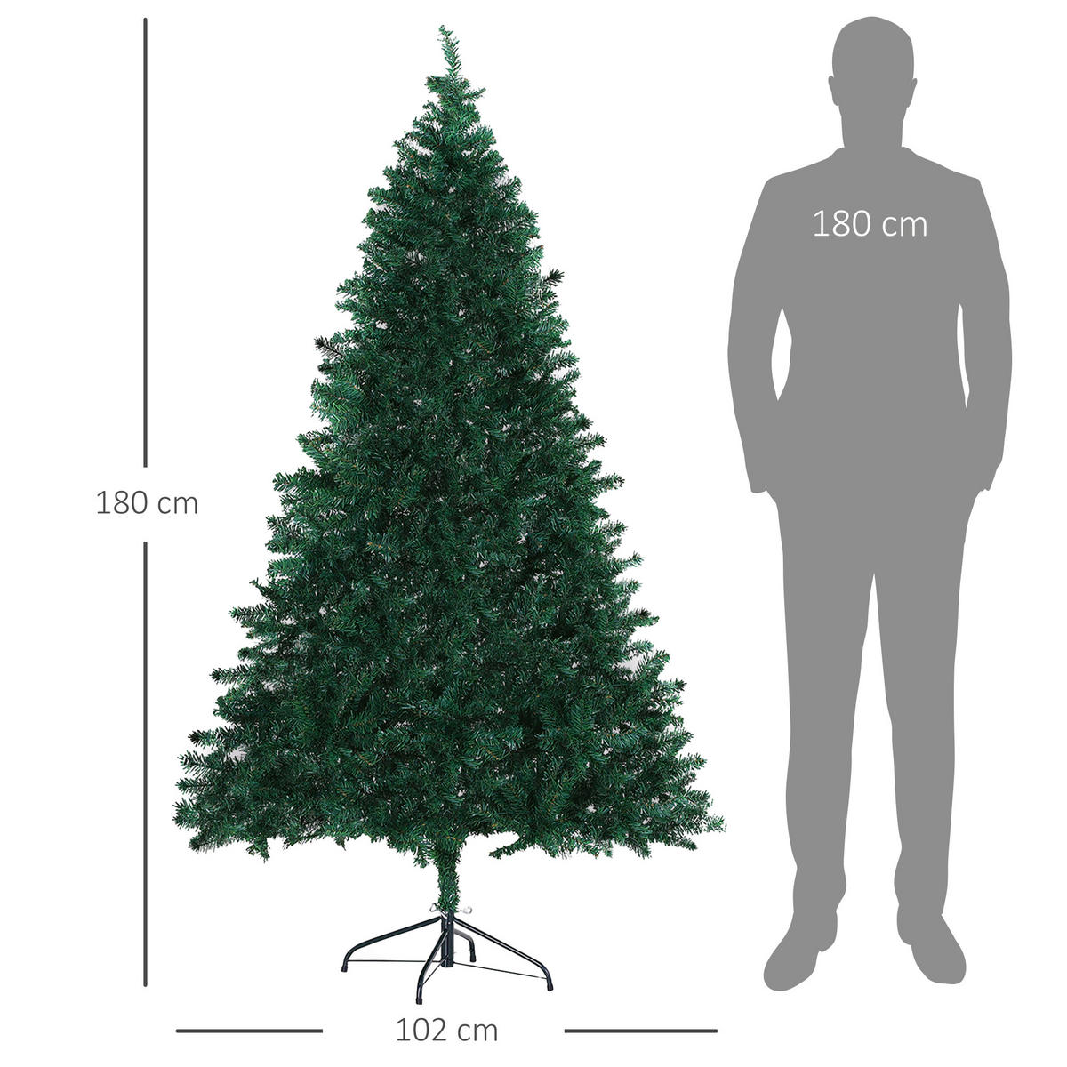 WEIHNACHTSBAUM, 180 cm, PVC, Metall, Grün - Grün, Kunststoff (180cm) - HOMCOM