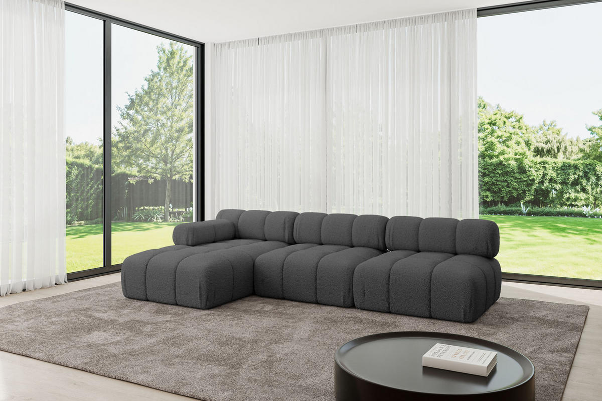 ECKSOFA modulares Sofa Razon-L2 - 285x160x70 cm Grau Bouclé - Grau, Holzwerkstoff/Textil (285/160cm) - ALTDECOR