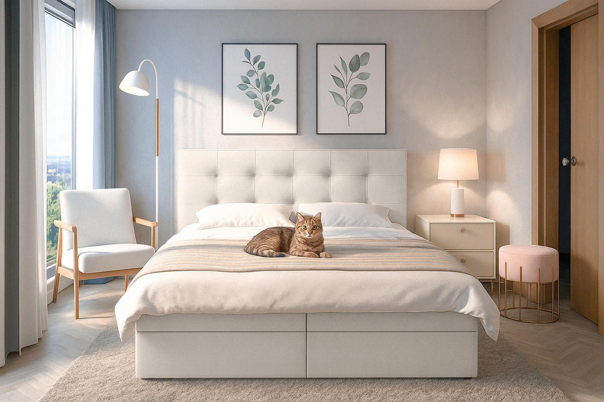 BOXBETT BELINAI 180x200 cm mit Bettkasten und Matratze - Beige - Beige/Schwarz, Holz/Holzwerkstoff (180/200cm) - AX Living