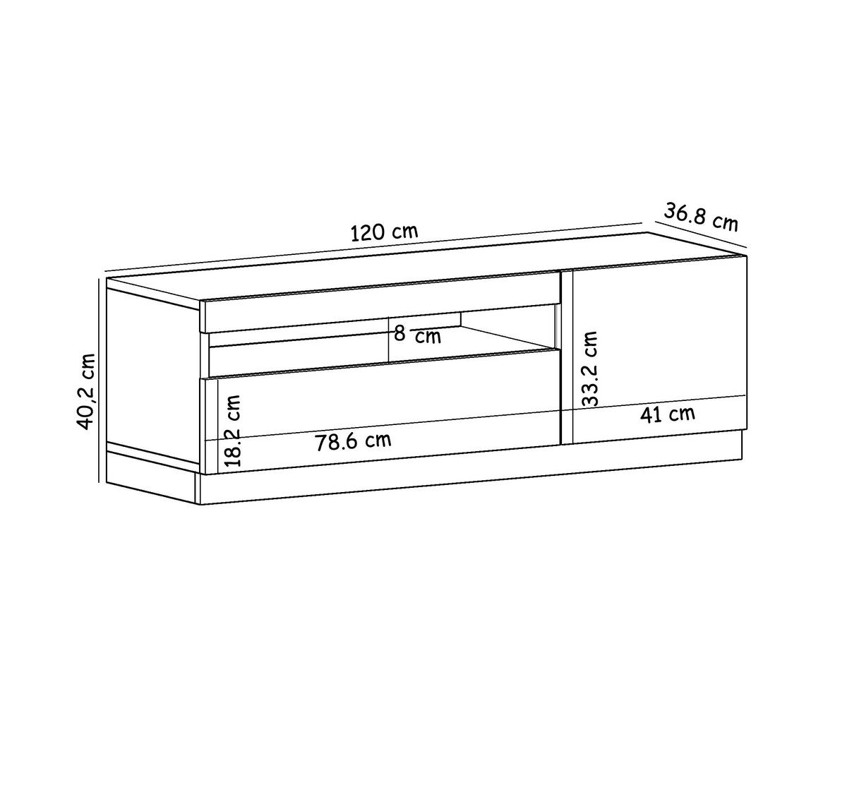 TV-LOWBOARD Weiß mit LED-Leuchten Hochglanz Rechts 1/2 9475 - Weiß, Holzwerkstoff (37/40/120cm) - moebel17