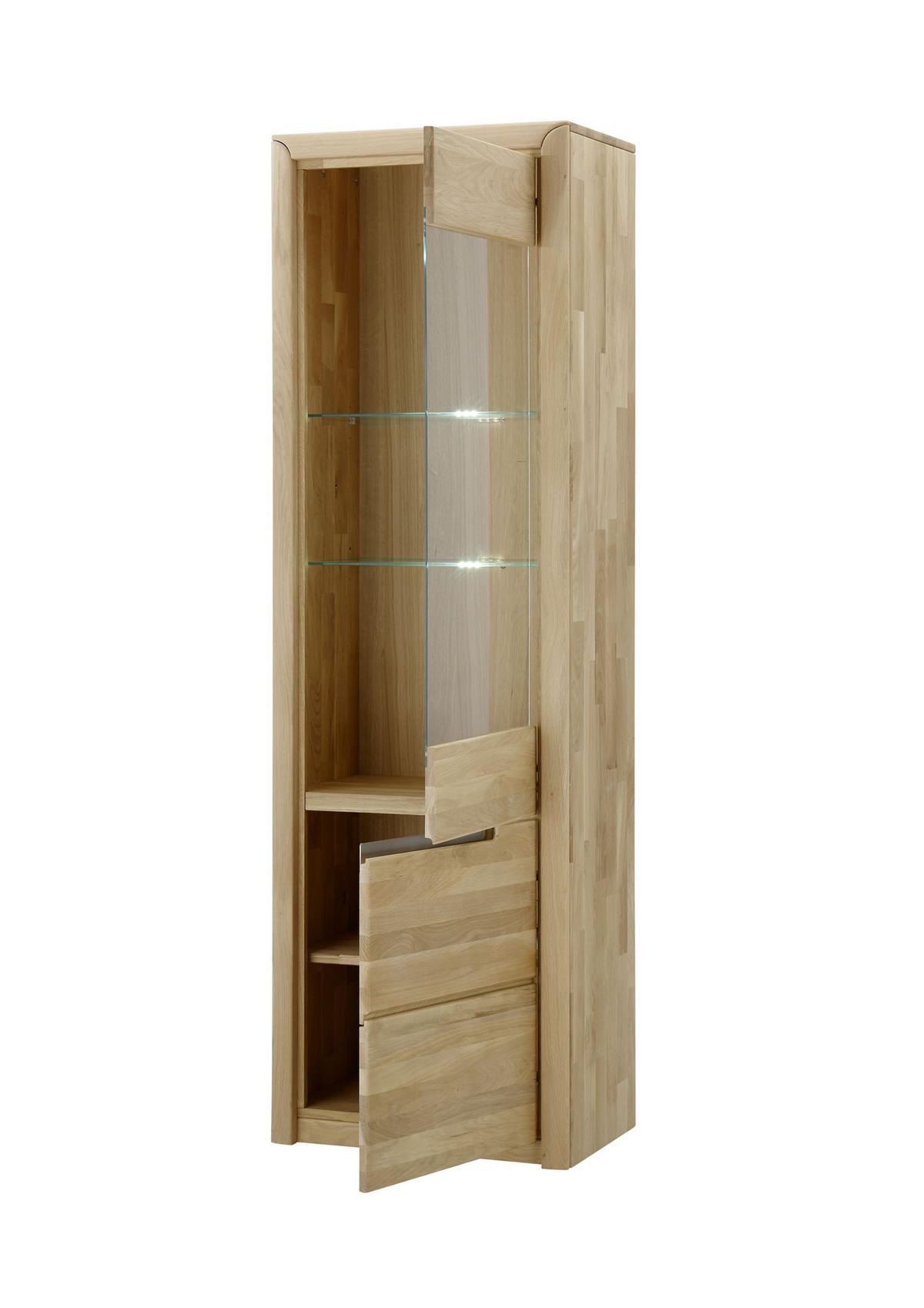 STANDVITRINE Massivholz Ianka 63x198x41 Vitrine Wildeiche Bianco geölt - Naturfarben, Holz (41/198/63cm) - 58aufmkessel