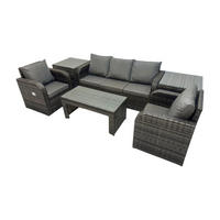 GARTENSOFA SET mit LIEGESTUHL Polyrattan 5-Sitzer Dunkelgrau - Dunkelgrau/Grau, Glas/Kunststoff - Fimous